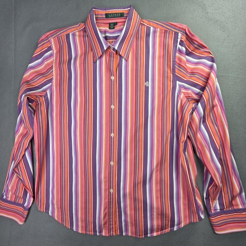Ralph Lauren Shirt Womens Large Pink Stripe Preppy Office Casual Lightweight - Picture 11 of 11